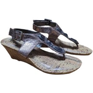 Dexflex Comfort Embellished Gems Wedge Sandals Women's Size 5 Snake Embossed